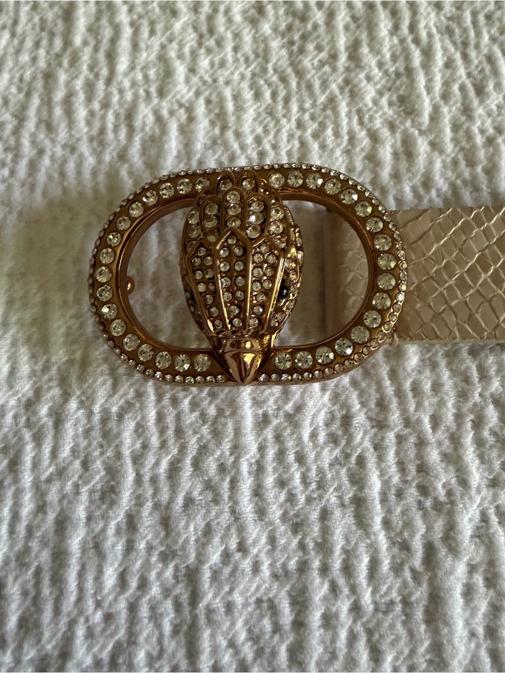 Kurt Geiger Crystal Eagle Belt Rose Gold buckle cream snake texture S/M Leather